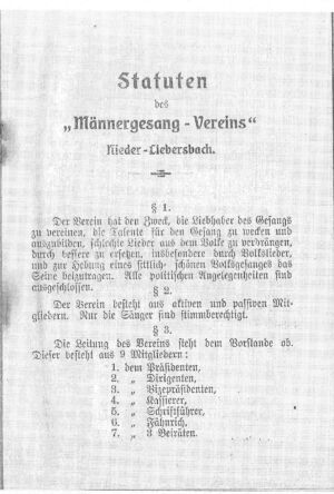 Statuten des Männergesangvereins Nieder-Liebersbach 1907 S.1